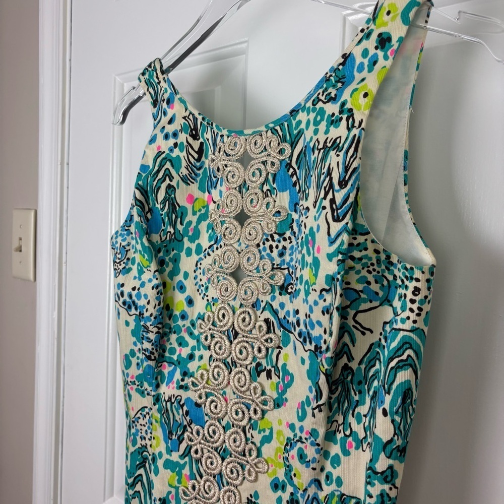 Lilly Pulitzer Ember See Oat Escapades Everglades Gold Shift Dress Size 2 - Picture 4 of 9